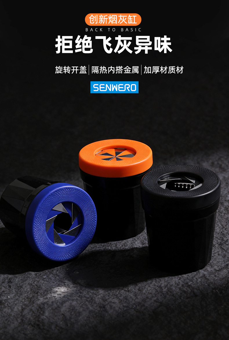 Car Ashtray, Desktop Ashtray, Car Trash Can with Smoke Extinguishing Ring, Rotating Lid, Car Garbage Container to Prevent Ash from Flying