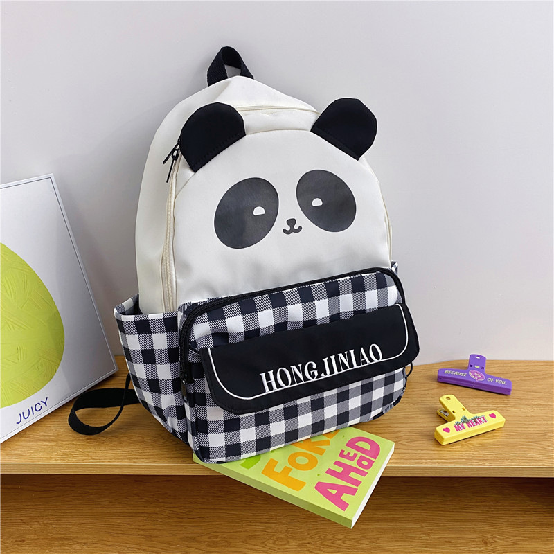 Nuevo cuadrícula universal mochila de chicas ociosas lindas caricaturas pandas mochila de escolares para estudiantes de secundaria primaria y secundaria