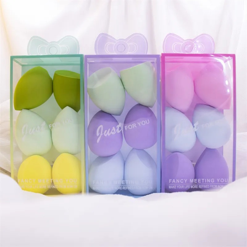 Juego de esponjas de maquillaje en caja de PVC, en stock, para envío transfronterizo, esponjas de maquillaje que no absorben polvo, esponjas de maquillaje en forma de calabaza y de lágrima.