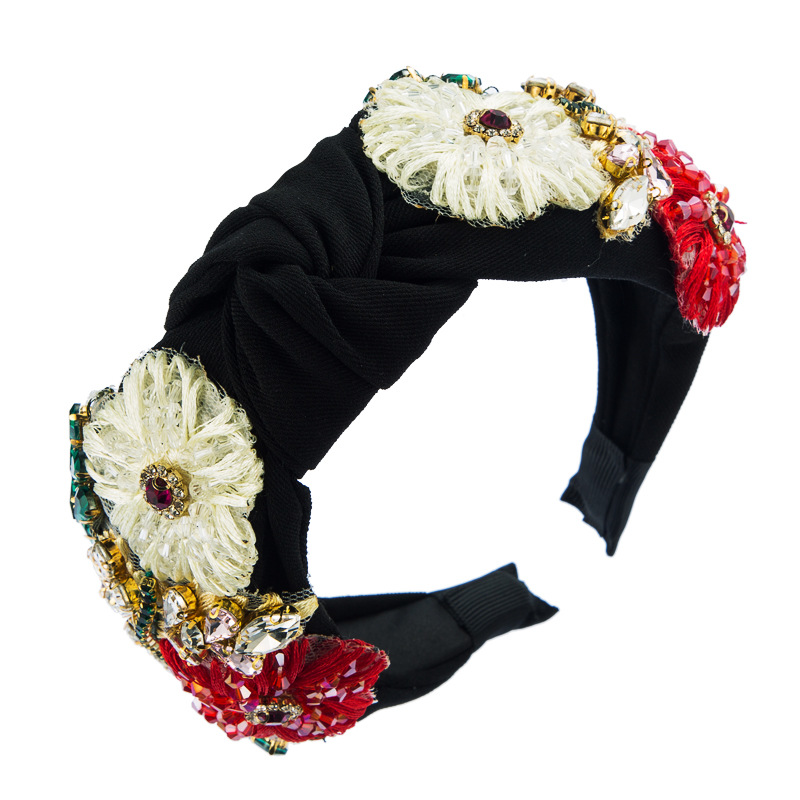 Retro Fabric Diamond Hand-woven Crystal Flower Headband Heavy Hair Accessories display picture 8