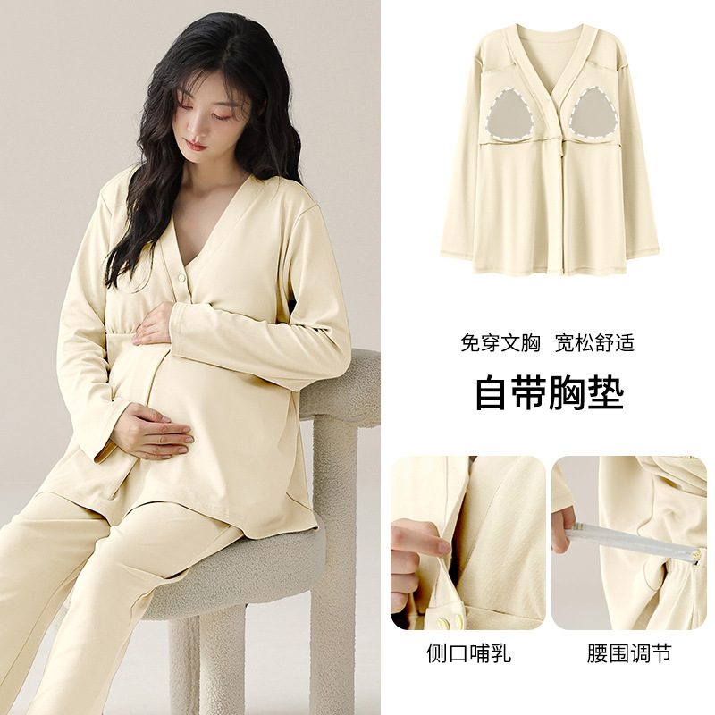 Maternity Pajamas with Breast Pads, Pure Cotton, Autum Postpartum Maternity Pajamas, Maternity Nursing Clothes, Pregnancy Spring and Autum Home Clothes