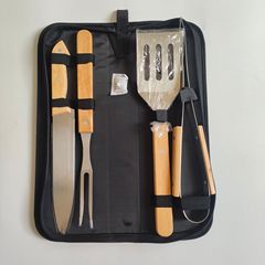 BBQ ゴム製木製ハンドル ステンレス鋼 ライニングバッグ グリル 4 点セット コンビネーション アウトドア バーベキュー ポータブル セット メーカー直販