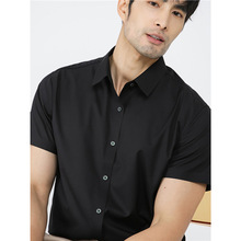 轻熟风韩版高级感短袖衬衫男士黑色夏季冰丝商务男装正装免烫衬衣