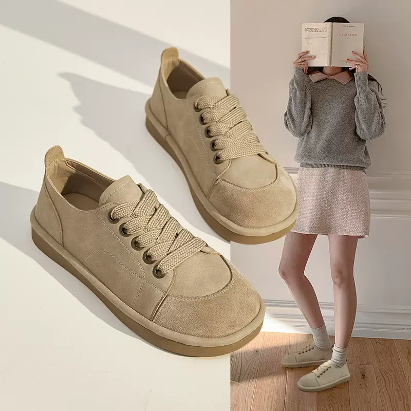 丑萌厚底勃肯鞋女真皮单鞋女2024新款春季复古休闲鞋反绒板鞋女鞋