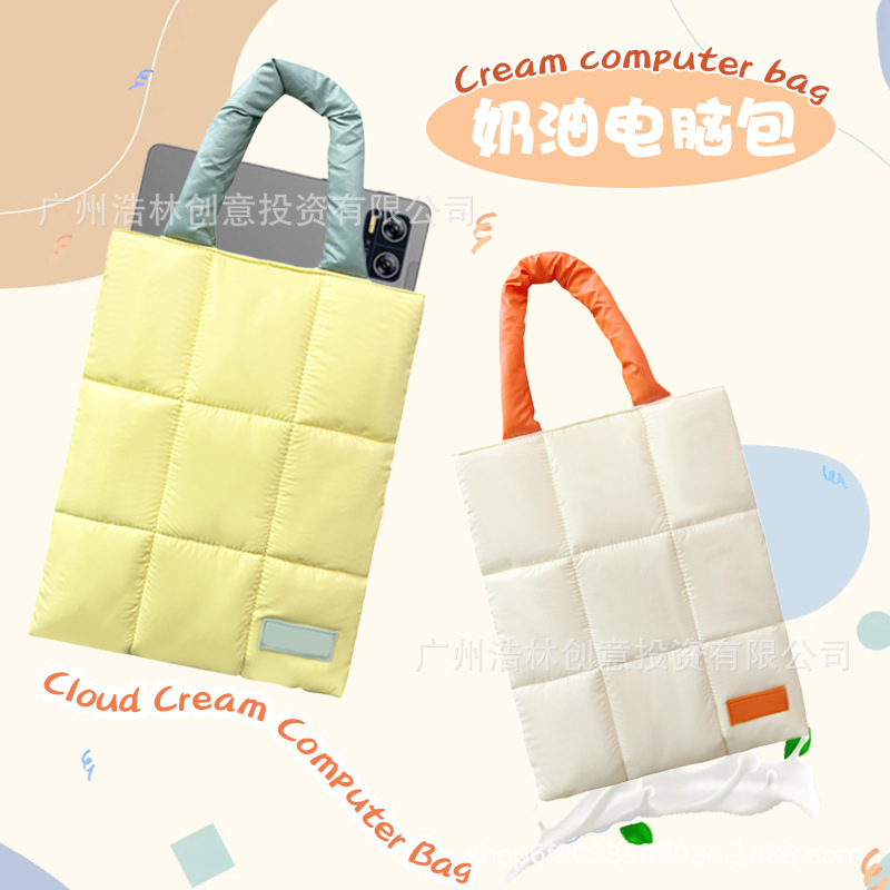 新しいクリームダウンポータブルショルダーバッグipadタブレットバッグコンピュータバッグ女性のための外出衝撃吸収11inch 14inchバッグ|undefined