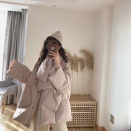 韩国围巾羽绒服女中长款2023新款洋气时尚加厚面包服白鸭绒外套冬