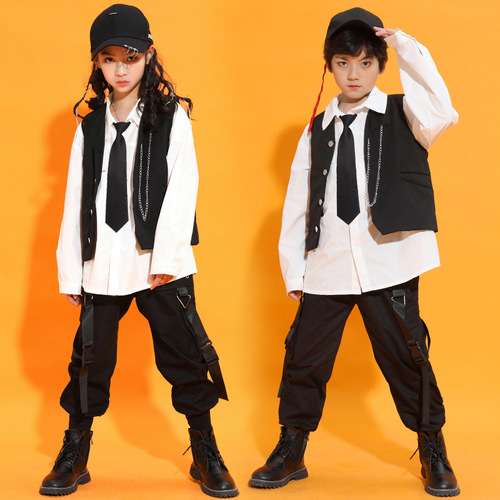 Girls boys hip-hop street jazz dance costumes kids gogo dancers magician performance suits and vests Boys model show drum performance outfits