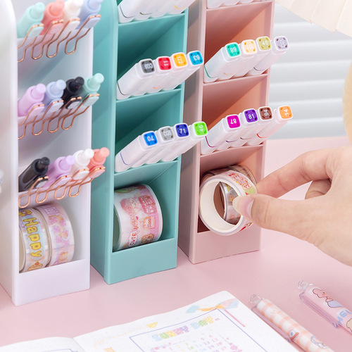 Creative transparent oblique pen holder student desktop pen bucket storage box stationery storage box office pen holder