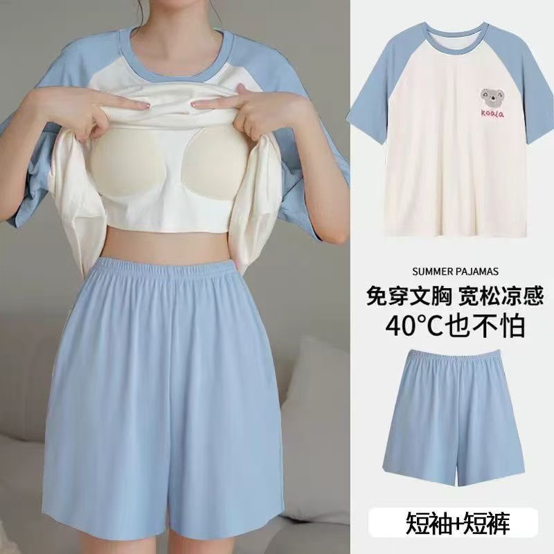 Pijama de mujer 2025 nuevo tamaño grande de verano con cojín de pecho de manga corta pantalones cortos impresos ropa casera delgada