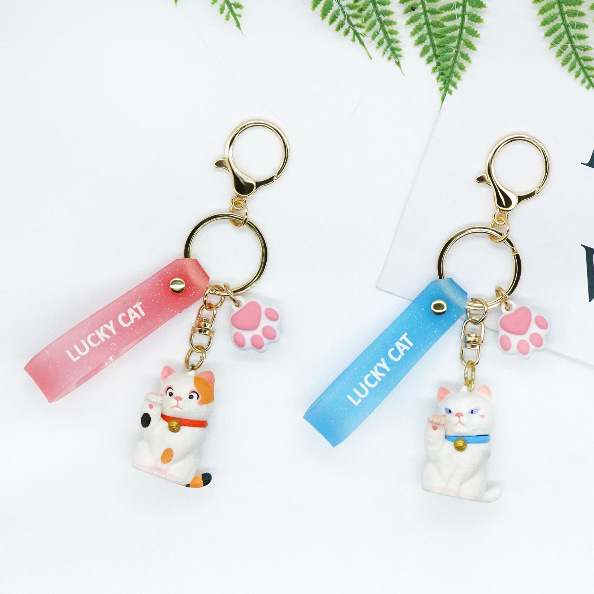招财猫吊绳款钥匙扣 可爱卡通挂饰钥匙挂件书包创意汽车钥匙扣