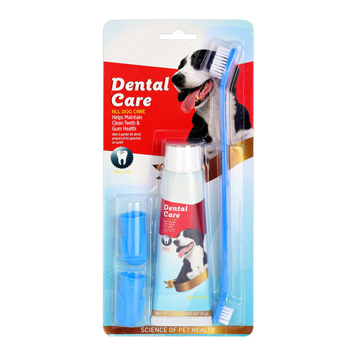 Pet toothbrush and toothpaste set of 4, pet dog oral hygiene toothbrush and toothpaste kit, beef flavored toothpaste for dogs