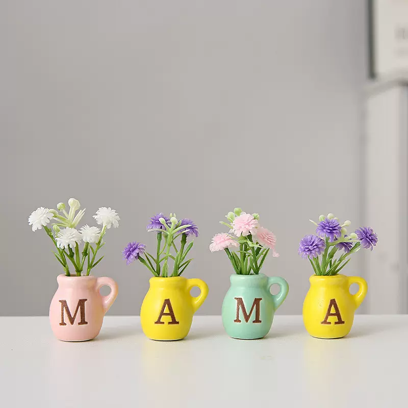 跨境陶瓷冰箱贴迷你小花瓶母亲节带磁铁带假花DIY冰箱装饰摆