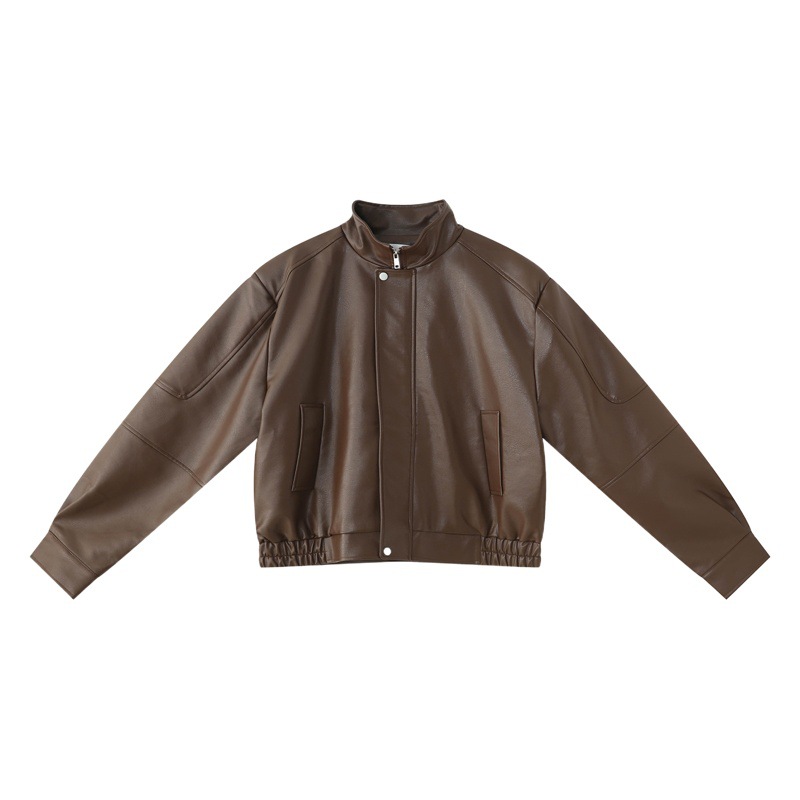 Ropa para hombre MTLCLOTHES | Chaqueta de cuero sencilla, acolchada, estilo retro de Hong Kong, moderna y versátil