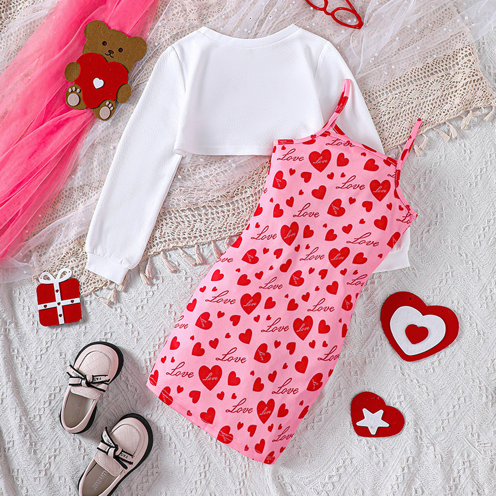 EW Abbigliamento per bambini Primavera/Estate Nuovo Top corto per bambini di taglia media e grande e bambine, Set gonna con spalline Love DTZ1012-D_voghion.com