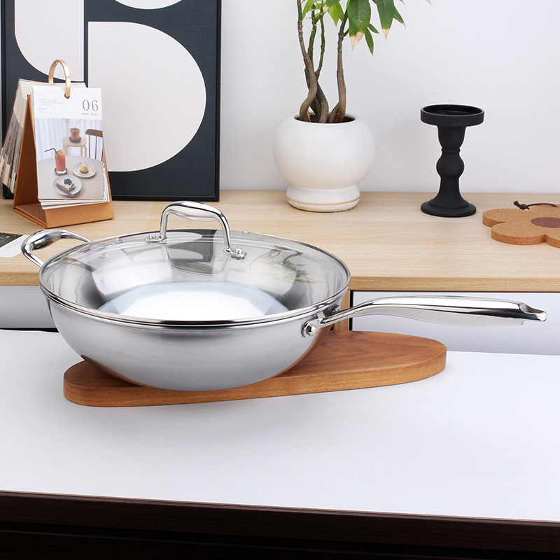 [Contador] COOKONE18/10 wok de acero inoxidable 30cm para el hogar de cinco capas de acero sin recubrimiento wok antiadherente