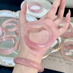 メーカー卸売ガーリーピンクガラスキャッツアイフラットバングルアイスピンクピーチピンクガラスバングル。