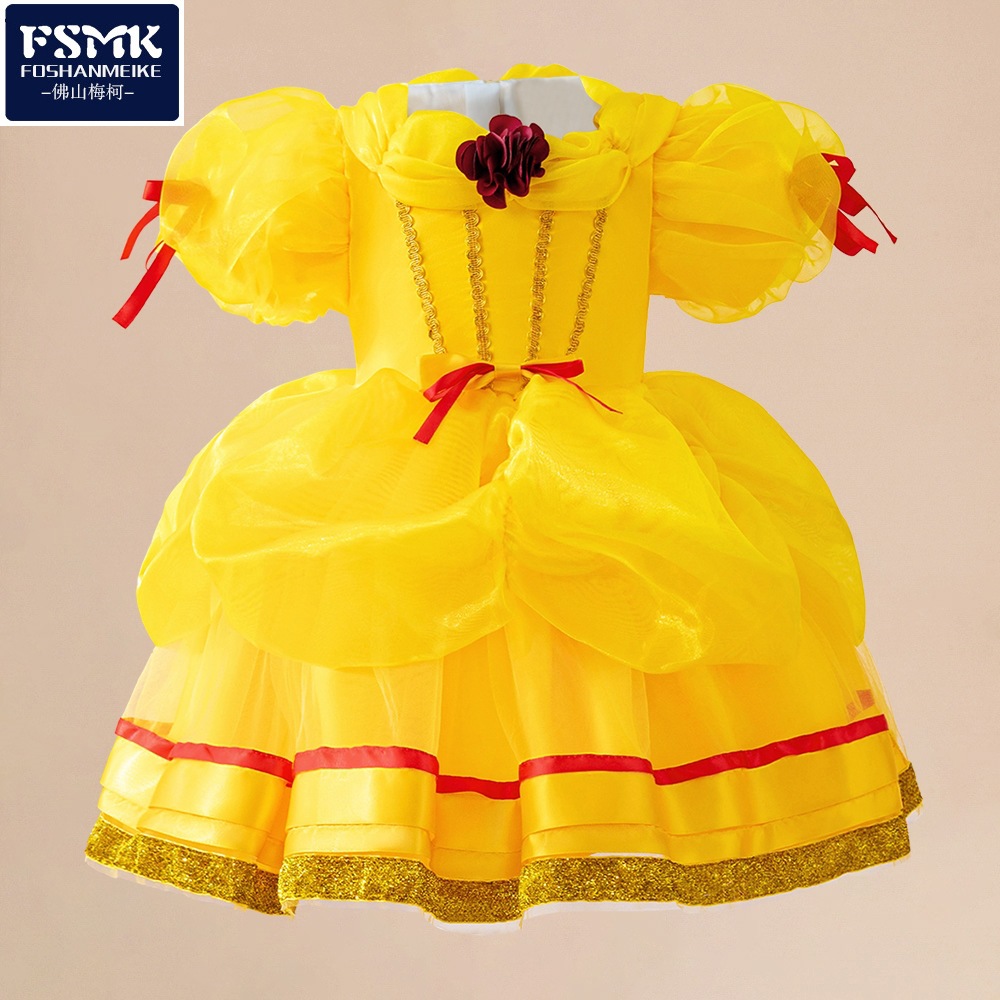 Europa y América nuevos trajes de cosplay de chicas belleza y bestia vestido de princesa belleza ropa infantil ropa de espectáculo