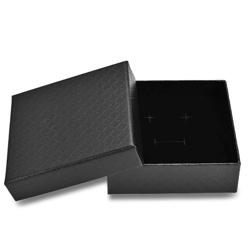 Titanium steel ring earring gift box with rhombus grid pattern black paper packaging box, pendant set jewelry box
