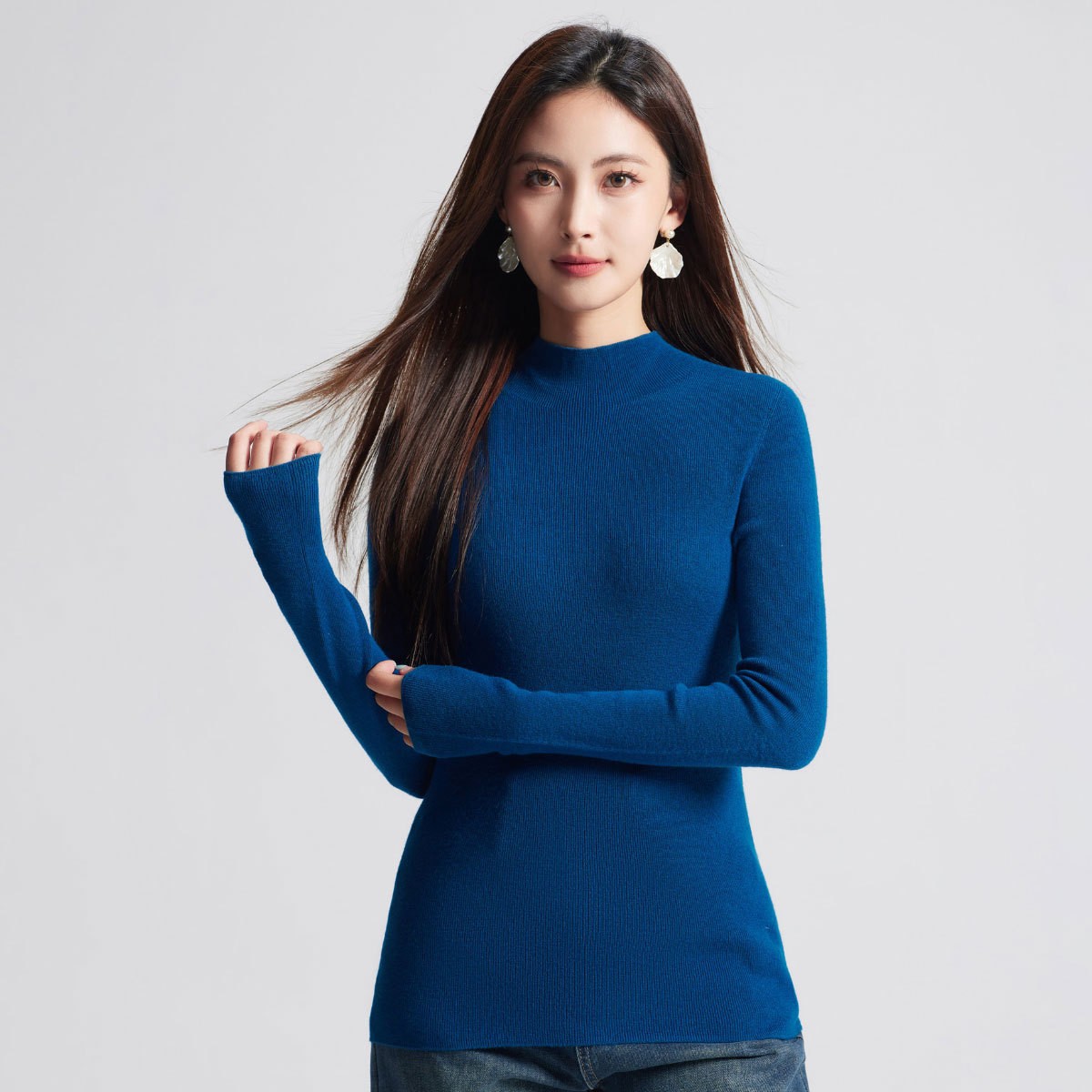 洗濯機で洗えるシームレス18針精編ニットベースレイヤー100%ピュアファインウールセーター女性用秋冬ハイネックセーター