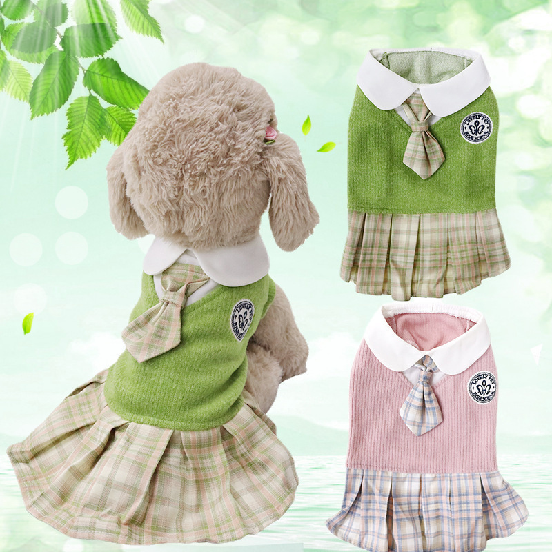 Pet Supplies Dog and Cat Clothes Woolen Jk Plaid Dress Small and Medium-Sized Pets Spring & Fall Comfortable Clothes Wholesale Pet Supplies Dog and Cat Clothes Woolen Jk Plaid Dress Small and Medium-Sized Pets Spring & Fall Comfortable Clothes Wholesale