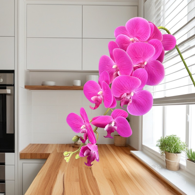 Película de 9 cabezas Phalaenopsis 3D impresión mano-sensación flor artificial boda Home Hotel decoración flor falsa al por mayor