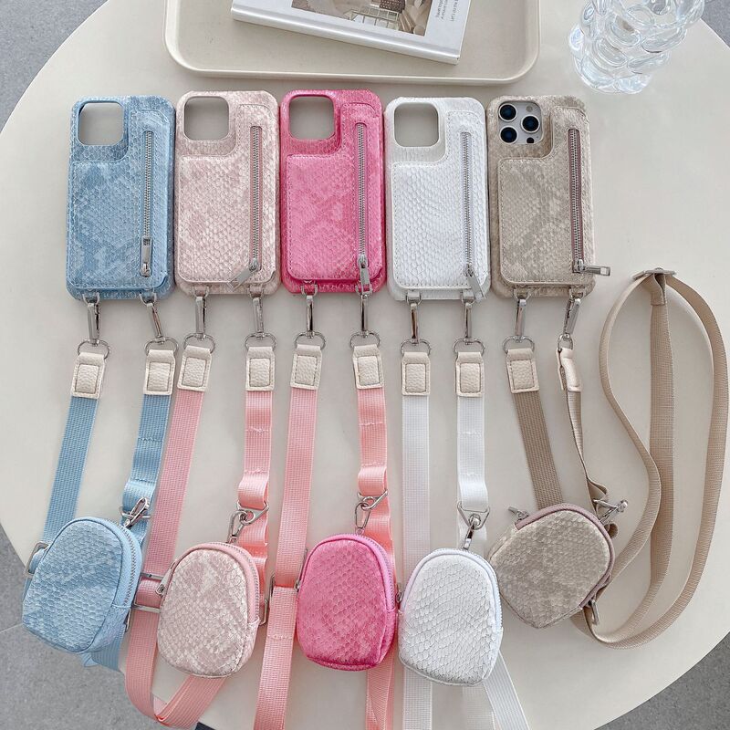 Suitable for Apple 16Promax Mobile Phone Case 17Pro Gold Snake Skin 80% off Card Beauty Mirror Zipper Diagonal Case