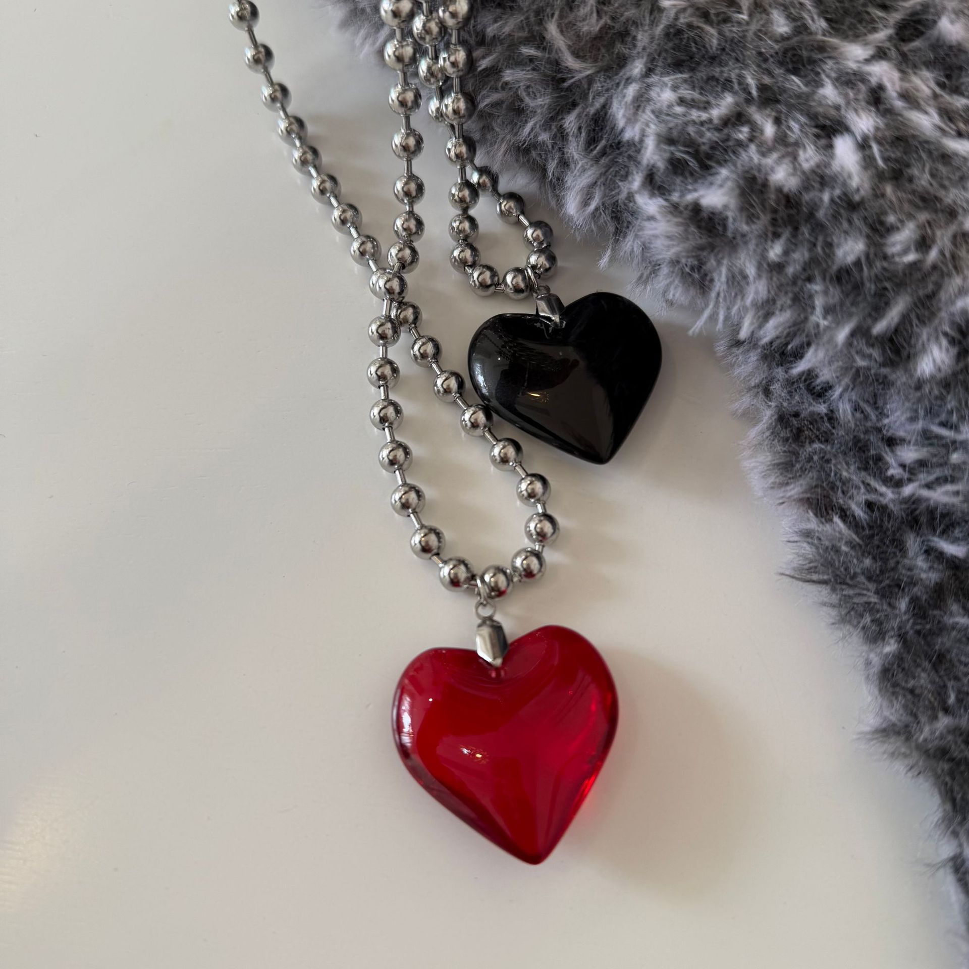 Sweet Cool Style Heart Shape Crystal Leather Rope Titanium Steel Ball Chain Cord String Pendant Necklaces Wholesale display picture 12