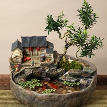 桌面微景观小鱼缸流水摆件循环水客厅办公室装饰开业乔迁新居礼品