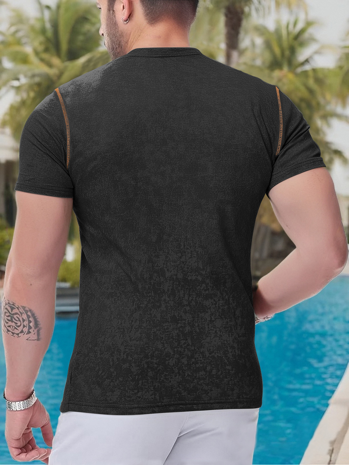 Monochrome Man- 25 European And American Men's Clothing Button Henry T-Shirt Foreign Trade Tough Guy Outdoor Sports Casual Top_viptrois.com