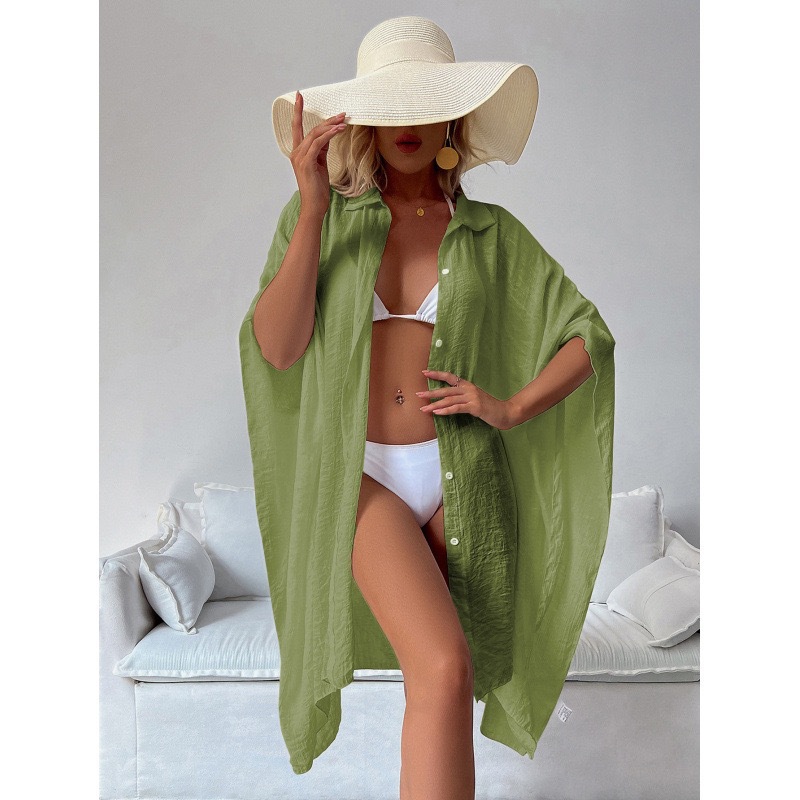 Lightweight Long Sleeve Beach Cover-Up Sun Protection Shirt For Women, Loose Fit Tie-Front Cardigan, Summer Vacation Outfit_ecoleips.com