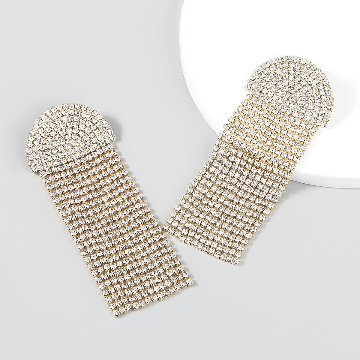 Fashion Gold Color Alloy Diamond Semi-circular Tassel Earrings