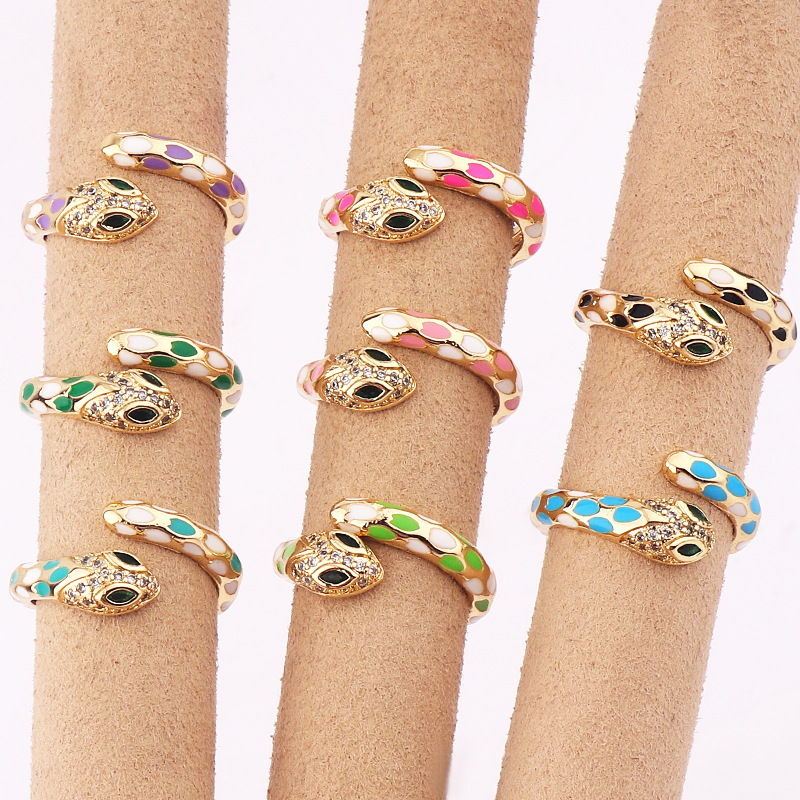 Retro Geometric Snake Copper Open Ring Rhinestone Plating Copper Rings