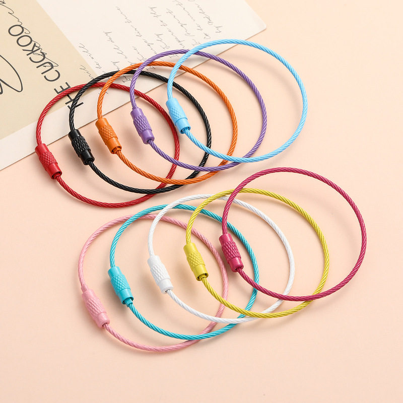 Candy-Colored Painted Steel Wire Ring Rotating Screw Key Ring Keychain Ring DIY Jewelry Accessories Bag Pendant
