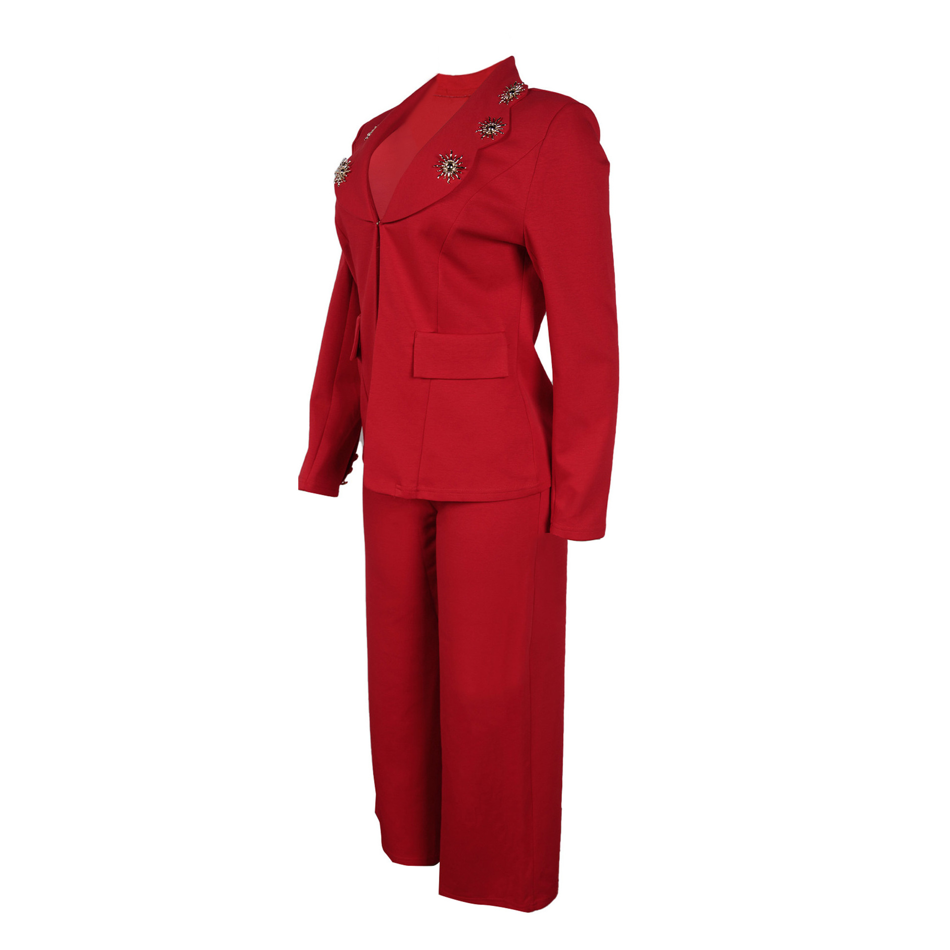 Completo elegante donna con blazer a revers a contrasto e pantaloni_voghion.com