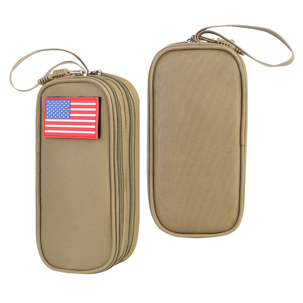 迷彩系列战术风手提笔袋 牛津布双隔层 魔术贴拓展区旗帜标跨境款