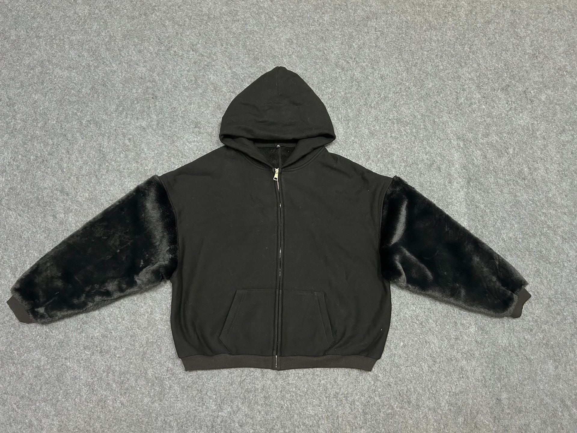 Winter Hooded Fleece lined Furry Sleeves Sweatshirt Women Idle Casual Loose Sleeve Length Cardigan Outerwear Top