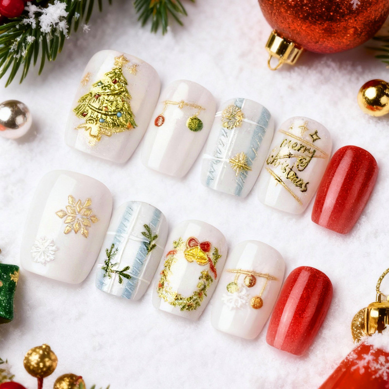 30 Pieces of Christmas Cat-Eye Wearable Nails Gilt Christmas Tree Garland Letters Pre-Made Short Ballet-Shaped Manicure Nails 30 Pieces of Christmas Cat-Eye Wearable Nails Gilt Christmas Tree Garland Letters Pre-Made Short Ballet-Shaped Manicure Nails