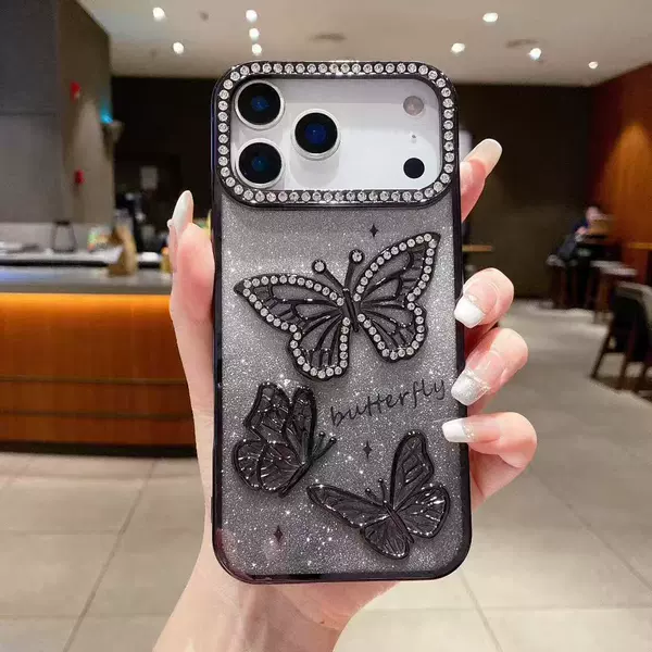 Rhinestone Butterfly Glitter Black