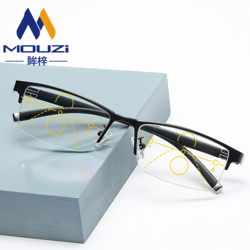 New business half-frame reading glasses HD multi-focus elderly reading glasses men's anti-blue light far and near dual-use glasses