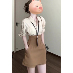 春装女2025年新款时尚套装感衬衫高腰半身裙裤盐系轻熟两件套