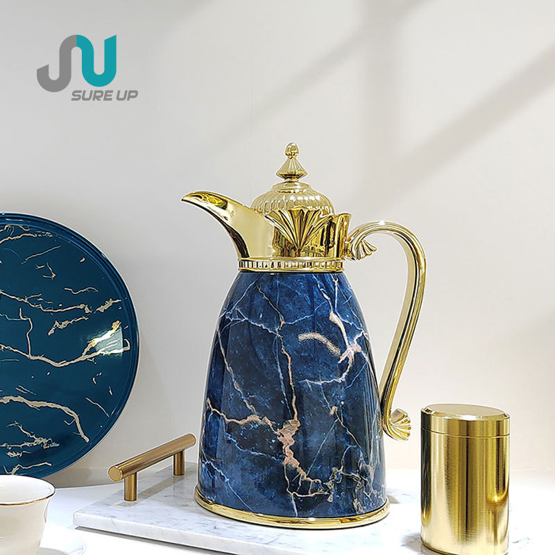 Luxury Golden Arabian Thermos Dala Coffee Pot Glass Inner 0.7L/1L Kettle Vacuum Coffee Pot