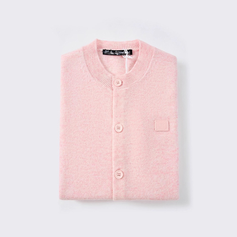 Celebrity Style Ac Smiley Face Embroider Pure Color 100% Wool Women's Round Neck Knitted Cardigan Long-Sleeved Jacket Sweater