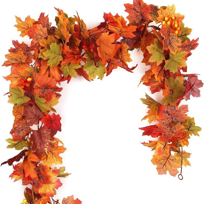 Cross-Border Artificial Maple Leaf Garland 1.75m Autumn Thanksgiving Decoration Bendable Hanging Decoration with Optional Lights and Fruit