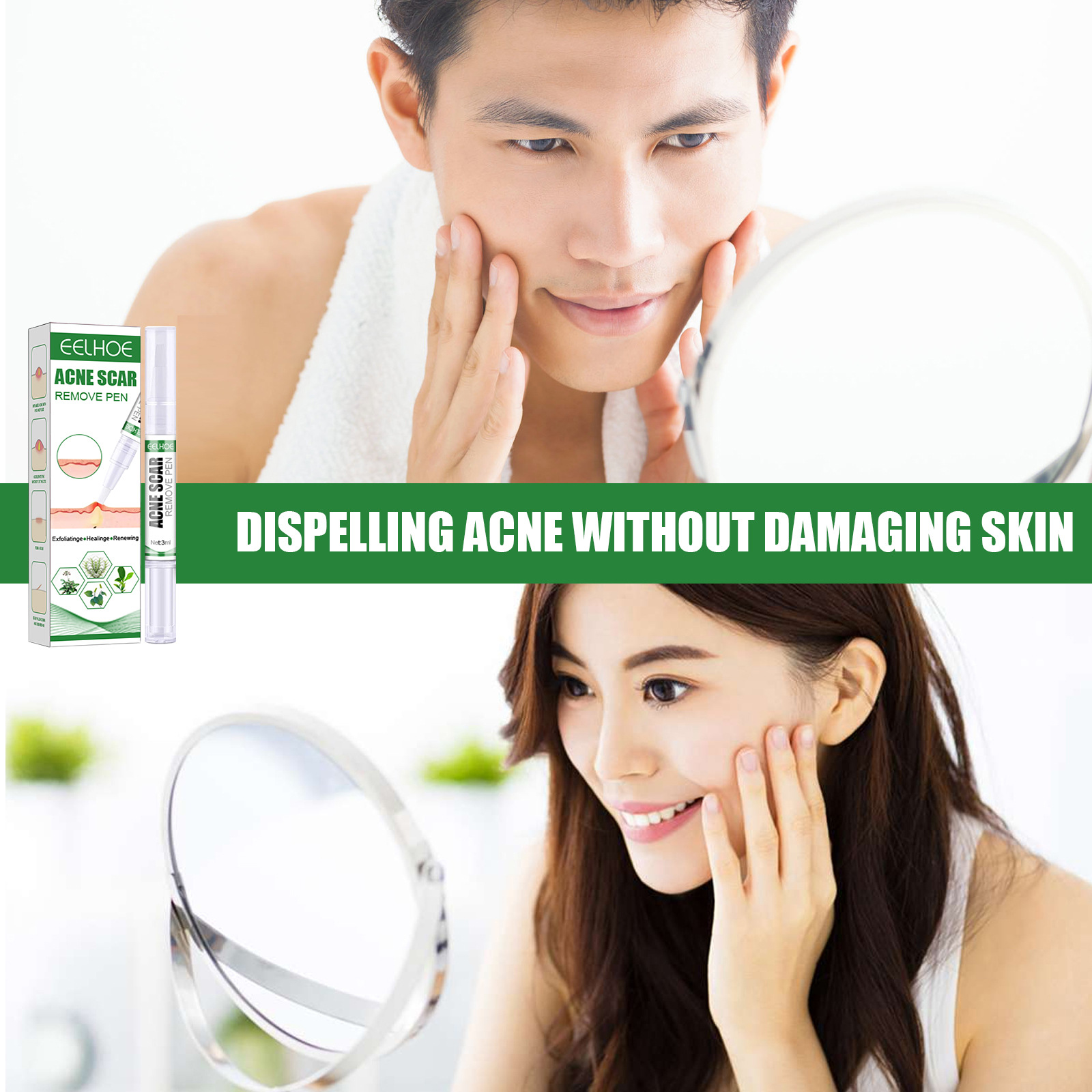 „EELHOE Ac Cleansing Pen“ valomasis pieštukas giliai valo odą, šviesina Ac randus ir atkuria užčiauptos burnos ertmės žaizdas._voghion.com