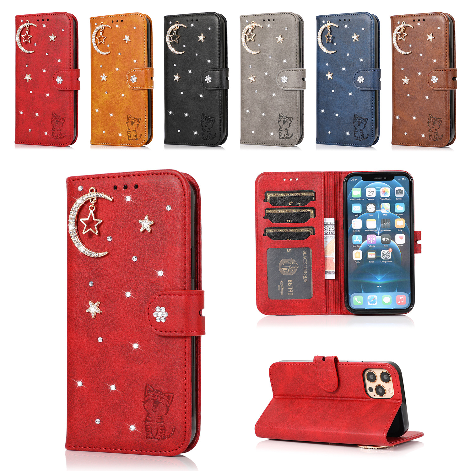 Phone Case For Iphone 15 Pro Max Star Moon Cat Diamond Accessory_voghion.com