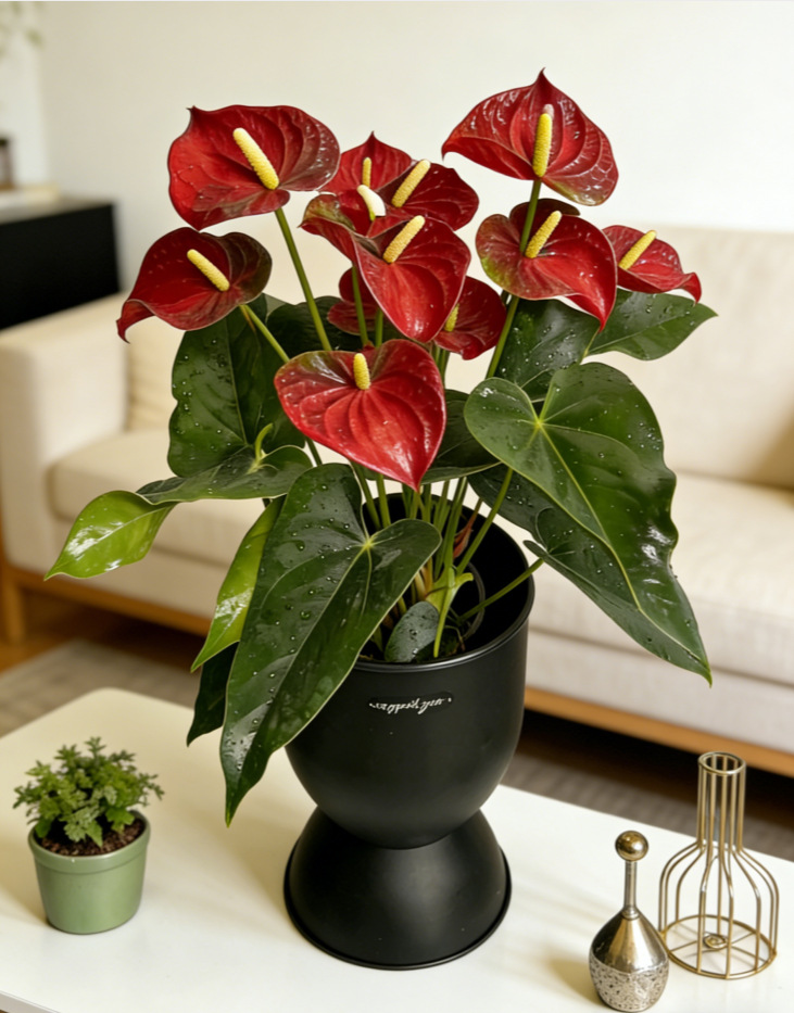 Anthurium potted plant [4-5 flowers] + yahei round pot 15*15