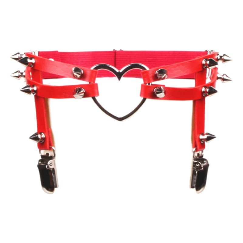 European and American Harajuku Punk Heart-shaped pu Leather Jewelry Leg Ring Spike Rivet Accessories Ankle Ring Garter Belt