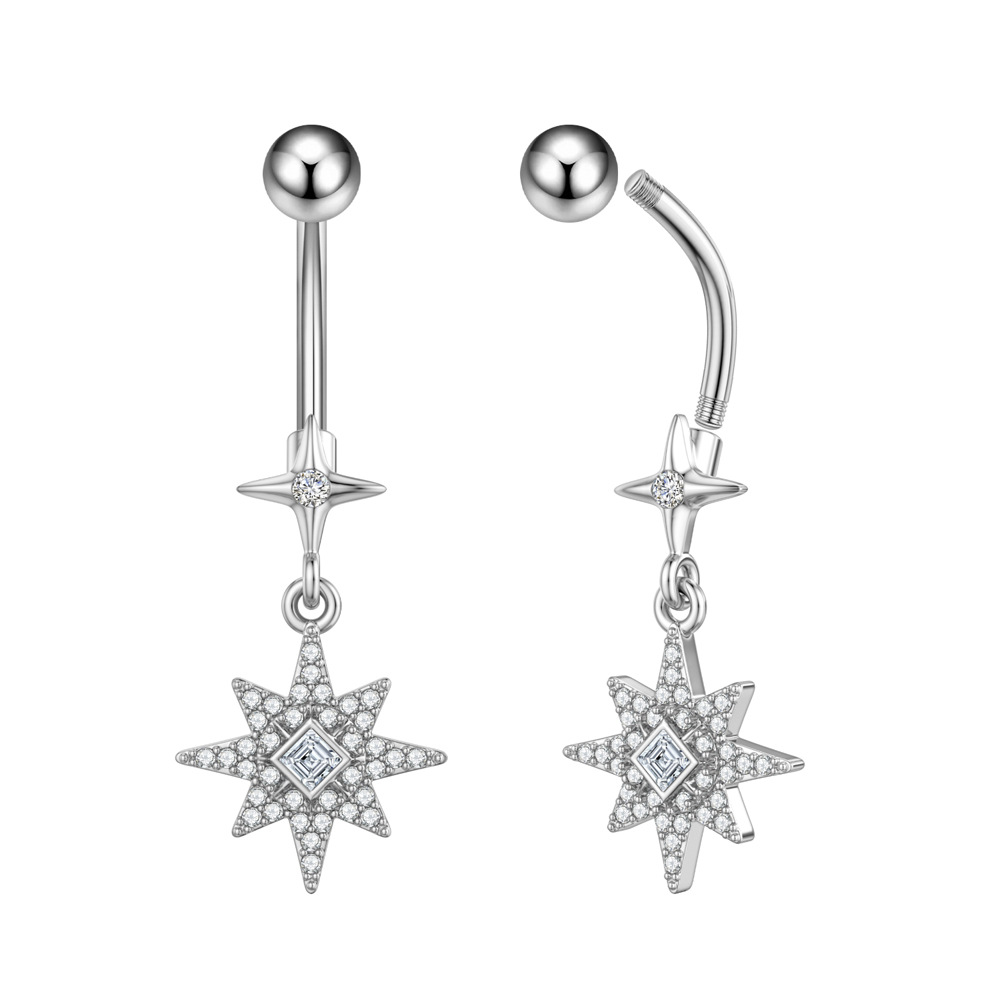 5g Weight Zircon Inlay Material Belly Ring Classification 1 Piece Quantity Casual, Bar Occasion 316 Stainless Steel Material Star, Flower, Butterfly Pattern All Seasons Season Unisex Gender Plating Design Hip-Hop, Simple Style, Cool Style Style 1 Piece 316 Stainless Steel Zircon Belly Rings Star Flower Butterfly Unisex 15