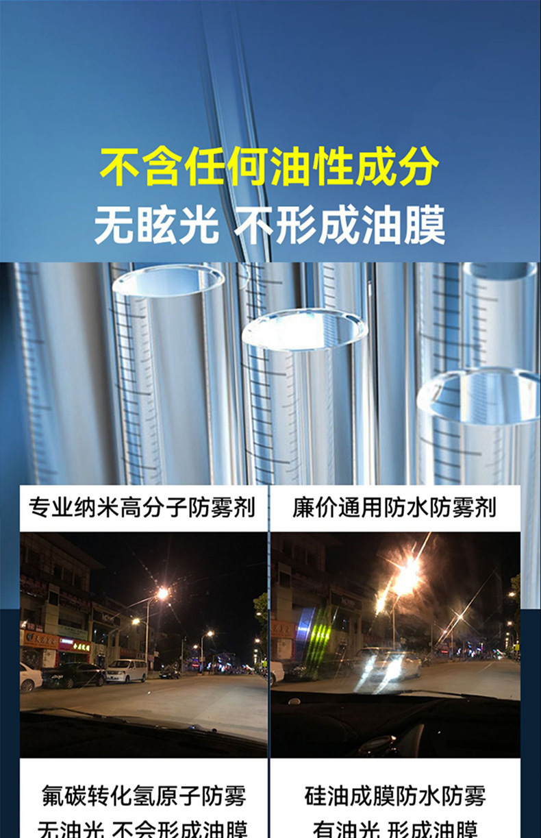 Car windshield anti-rain spray, rearview mirror rainproof anti-fog agent, long-lasting rain film water repellent and oil film remover
