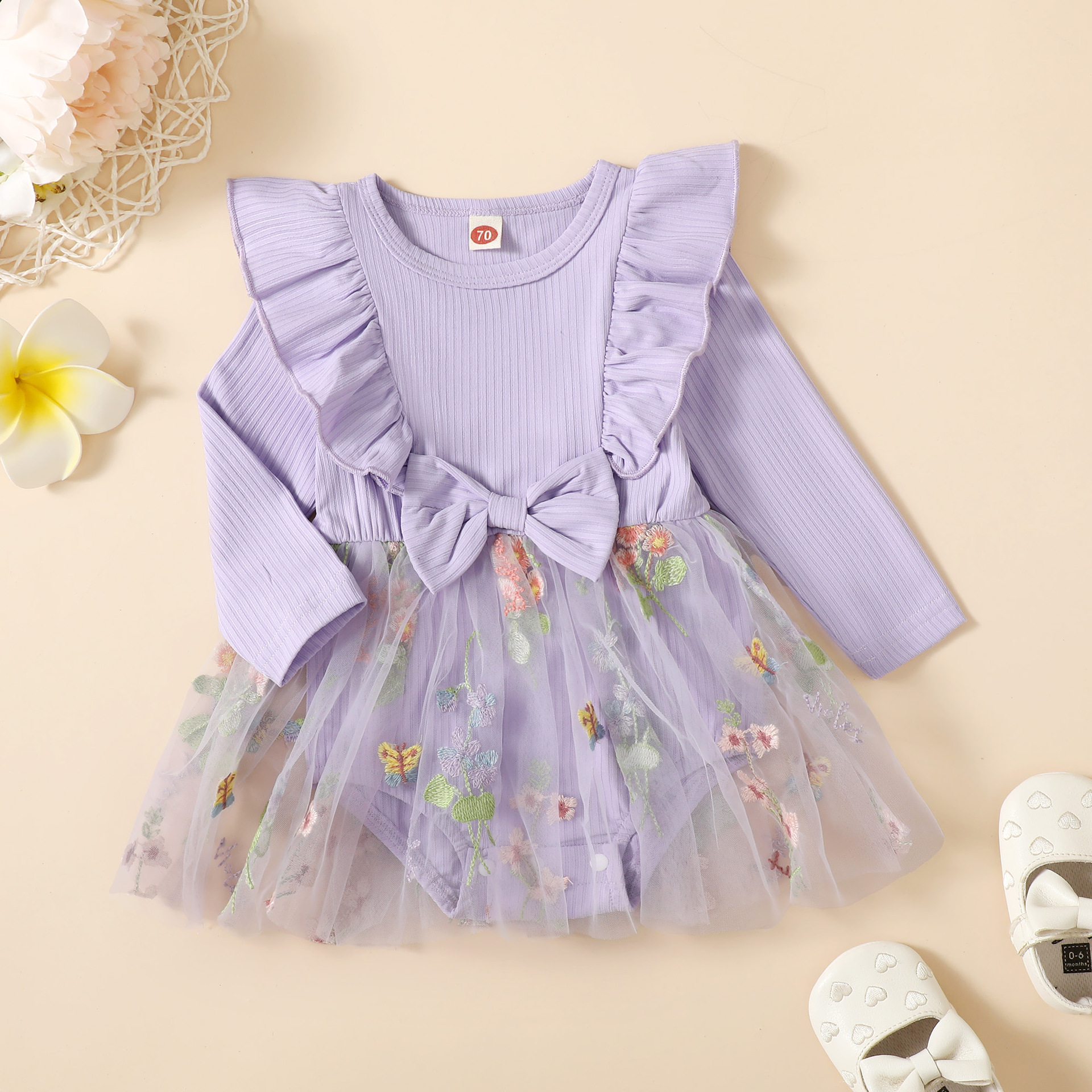 Pit manga larga flor entrepierna falda de gasa